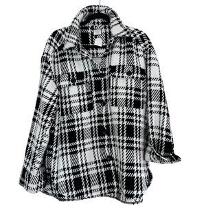 Denver Hayes Black & White Plaid Teddy Shacket Jacket